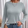 Long Sleeves Casual Pullover Round Neck Textured Loose Long-sleeved T-shirt Top