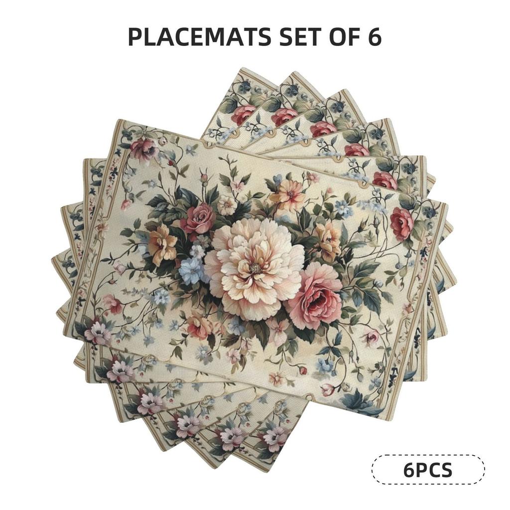 4pcs/6pcs Placemats, 12X18 Inch Colorful Vintage Floral Pattern Washable Table Mat, Farmhouse Country Home Decor, Kitchen Dining Room Decor, Family