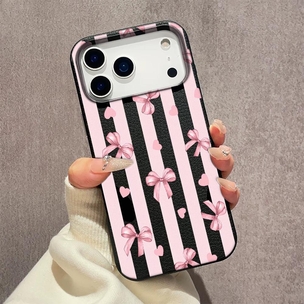 For Iphone 16 Pro Max Matte Semi Striped Bow Phone Case For IPhone 16e 15 14 13 12 11 Pro 16 Plus Air Cover Funda