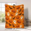 Warm Halloween Flannel Blanket - Cartoon Ghost & Pumpkin Design