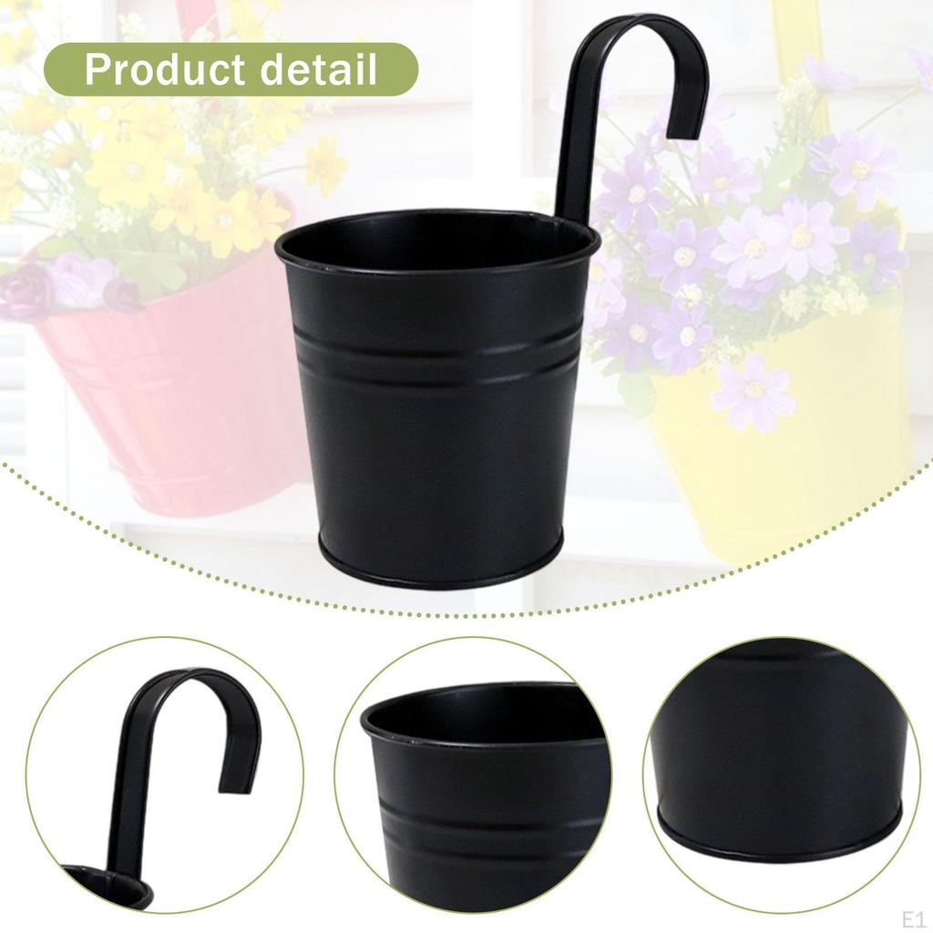 Hanging Flower Pot Holder with Hook Garlic Storage Railing Planter Iron Bucket for