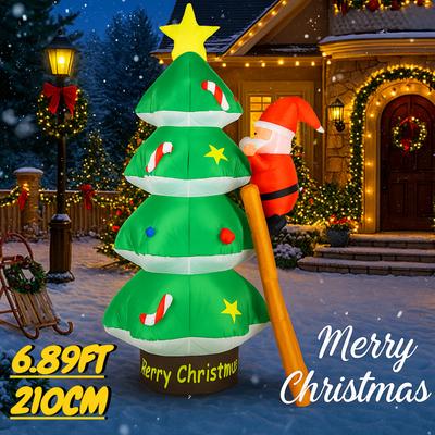 6.89FT Inflatable Toy Christmas Tree Santa Claus Ladder LED Lit Xmas Yard Lawn Party Decoration Xmas Home Supplies Ornament Gift
