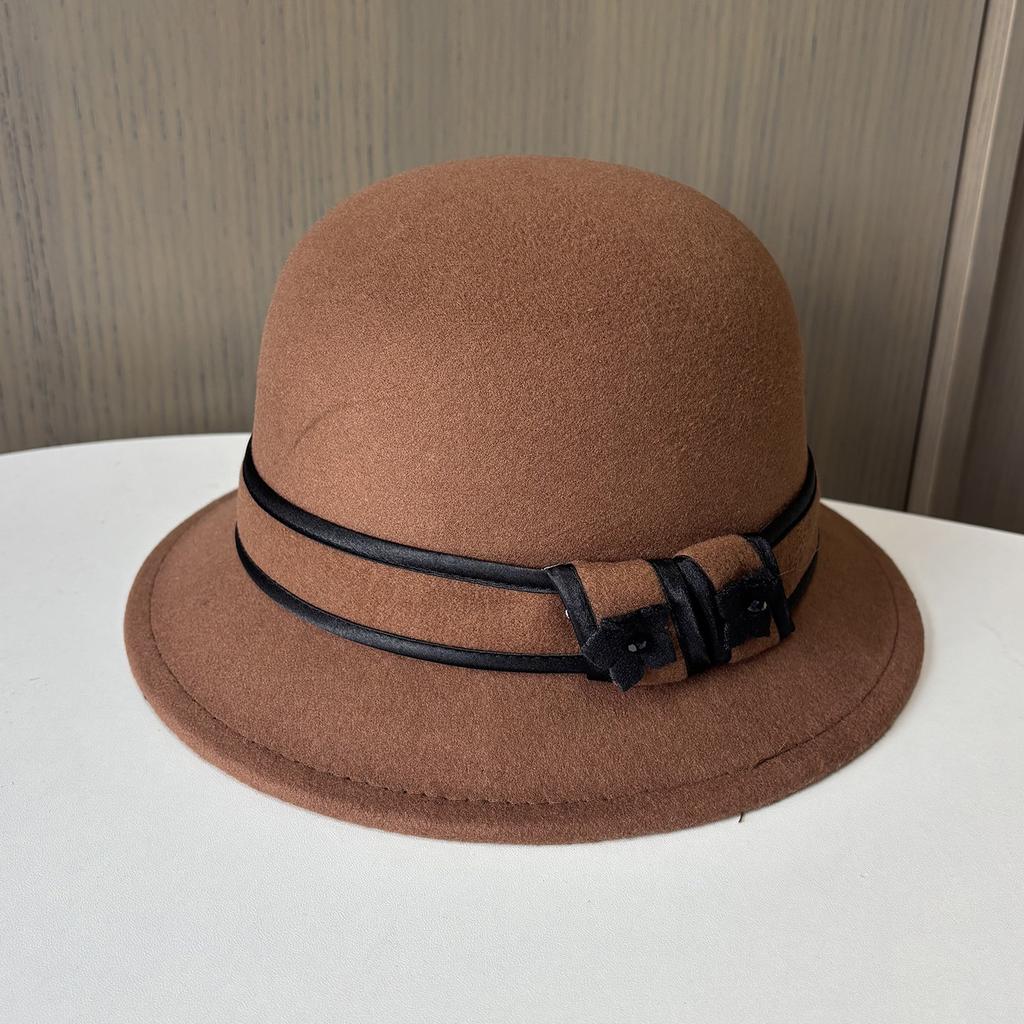 Autumn And Winter British Retro Woolen Hat Women'S Dome Small Edge Thermal Basin Hat Elegant Versatile Simple Felt Top Hat