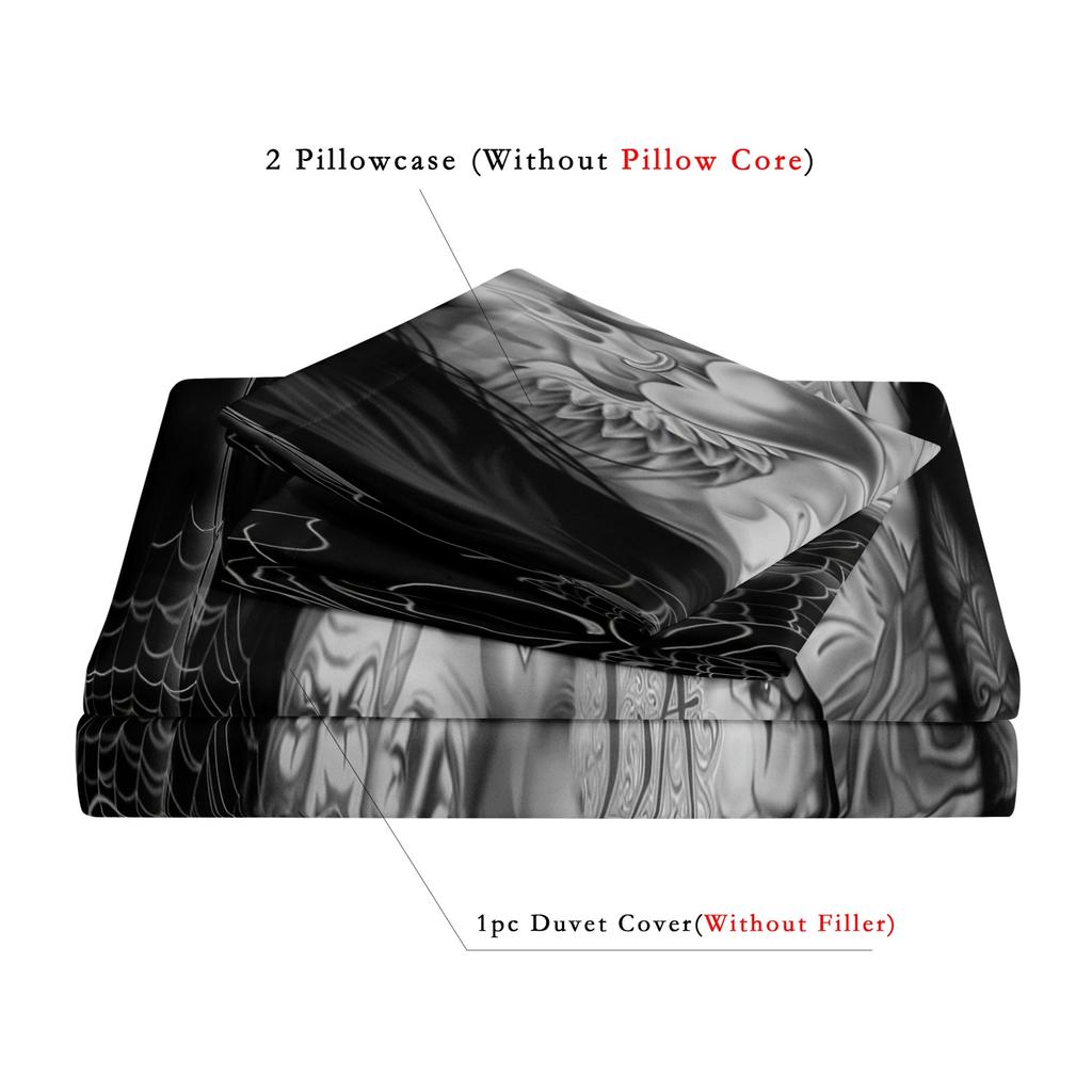 3Pcs Gothic Chicano Tattoo Pattern Bedding Set, Black White Skull Pattern Duvet Cover, For Family Bedrooms Dormitories Hotels