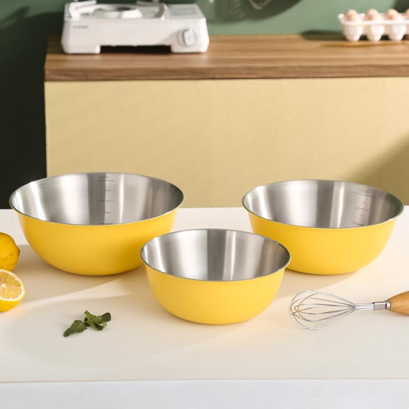 New 304 Stainless Steel Salad Mixing Bowl Sets Egg Beater Basin Dough Food Container Kitchen Fruit Vegetable Whisking Salad Bowl Set