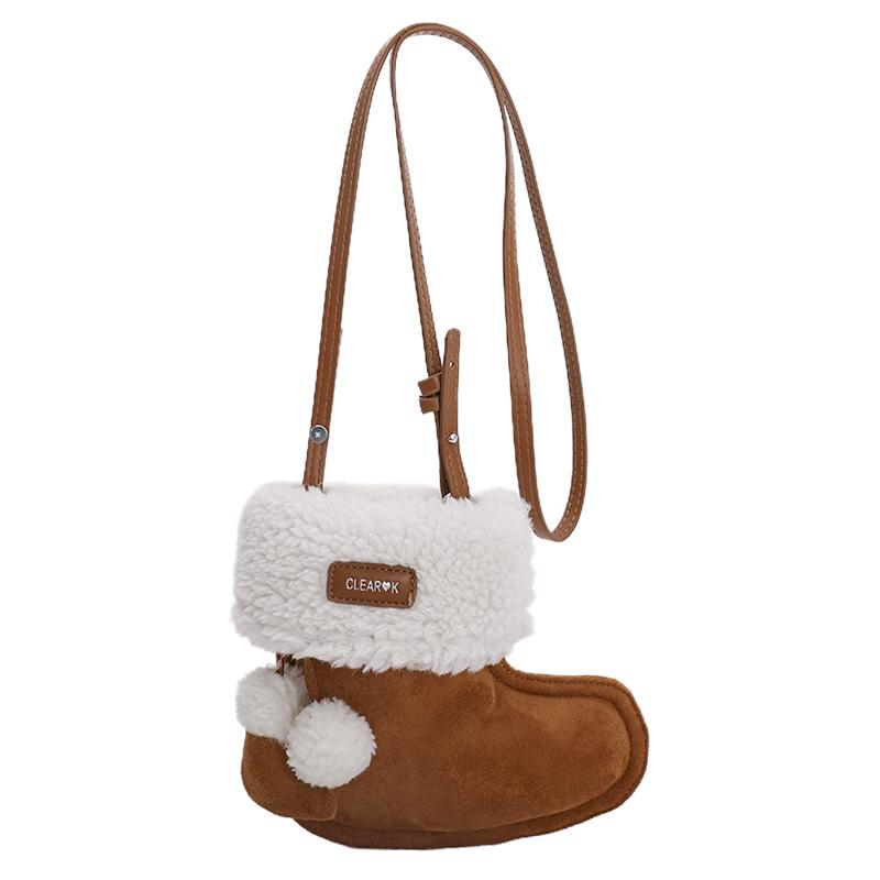 

2025 Christmas New Style Faux Suede Shoulder Bags Unique Design Personality Creative Portable Cute Retro Girls Crossbody Bags коричневый