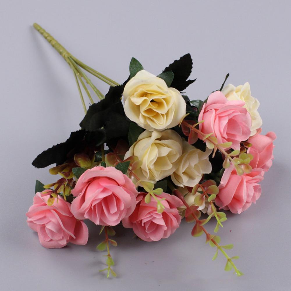 Silk Lifelike Rose Flowers 12 Heads Simulation Plants Leaves  Party Supplies