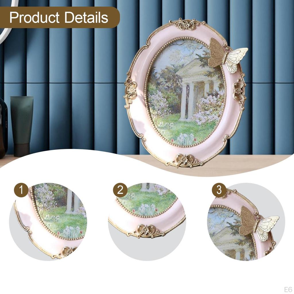 Oval Vintage Photo Frame Card Holder Desktop Resin Picture Hanging or Tabletop Display for Living