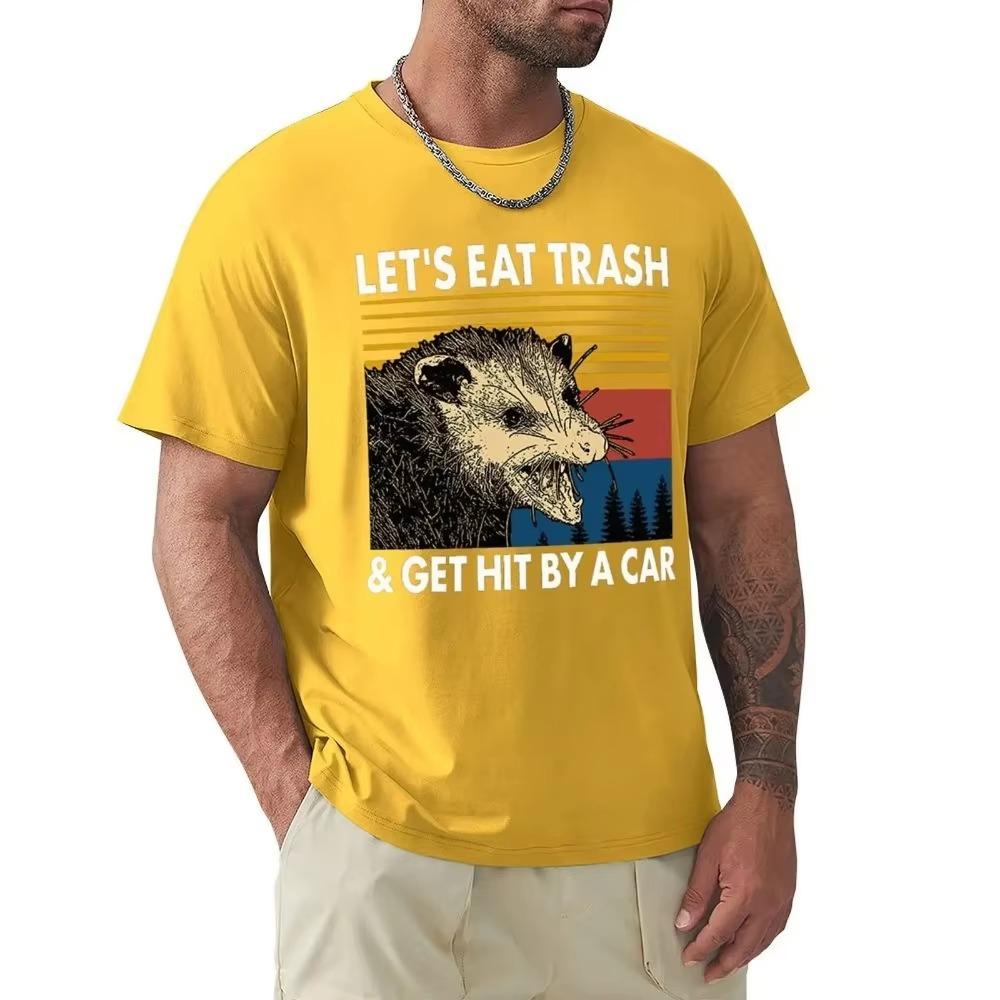 Raccoon Let's Eat Trash & Get Hit By A Car Vintage T Shirt Harajuku Short Sleeve T-shirt 100% Cotton Graphics Tshirt Tops