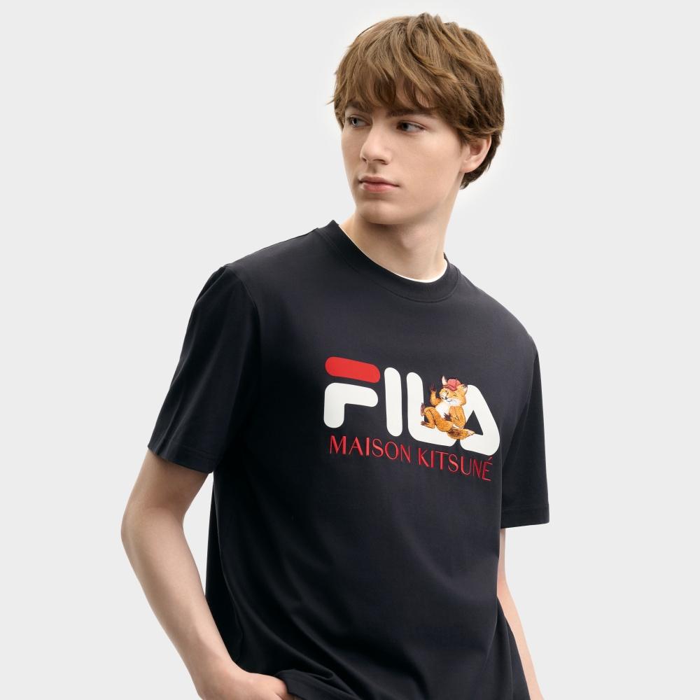 Fila X Maison Kitsune Classic Fox Casual Fashion Sports Short Sleeve T-Shirt Men Tops Legendary-Blue F11M529101F-NV