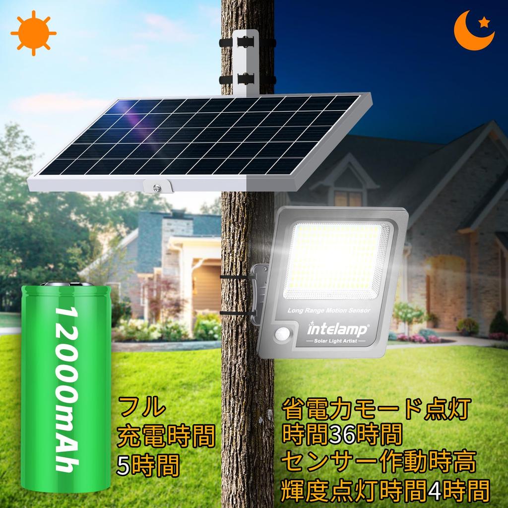 Intelamp Solar Light with Motion Sensor for Outdoor LED 170 Maximum Lumens of 2000 High High Solar Automatic 3 Intelligent No Electricity IP65