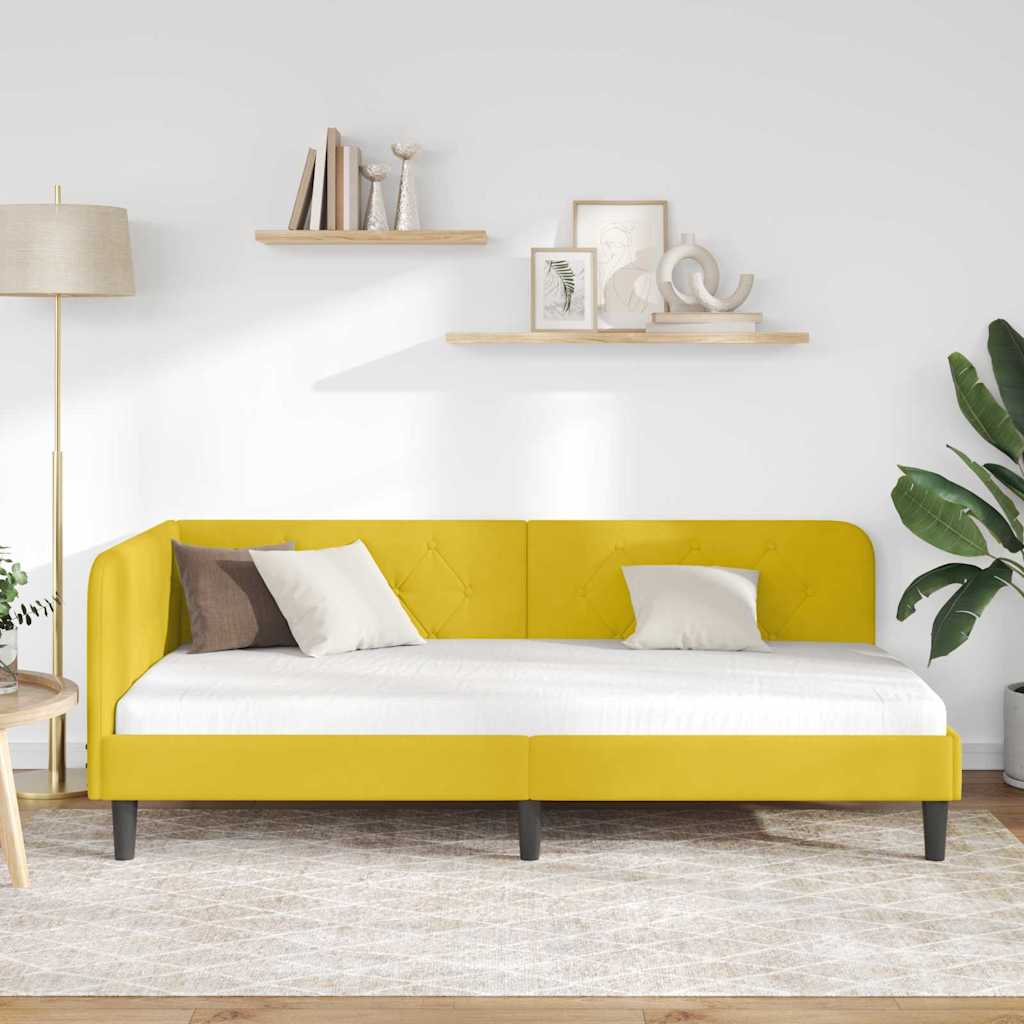 Corner Bed Frame Yellow 90 X 190 Cm Velvet