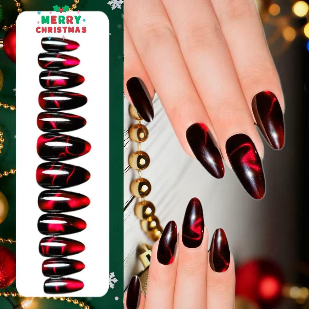 Black & Red Halloween Cat Eye Wearable Nails