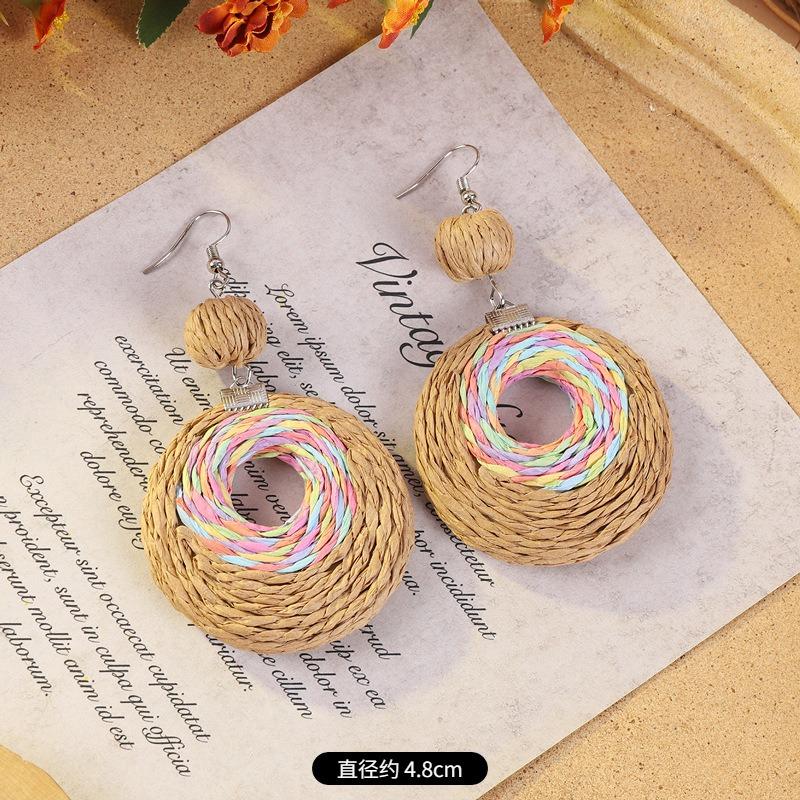 Vintage vacation style grass vine woven earrings Bohemian seaside niche exaggerated stud earrings women's earrings