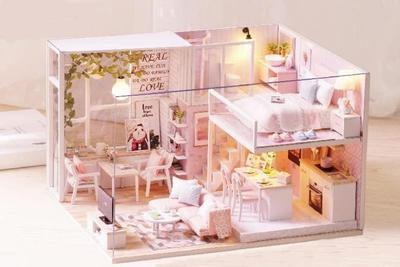 Dollhouse for Beginners, Miniature House Kit, DIY Wooden Dollhouse Miniature Kit, Handmade Kit with Dustproof Cover (A Quiet Time)