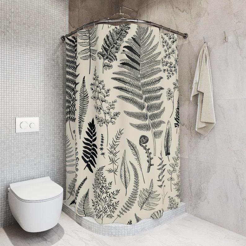 Textile Article Light Botanical Shower Curtain - Woodland Fern Leaves Design, Vintage Greenery Bathroom Decor | Polyester Fabric