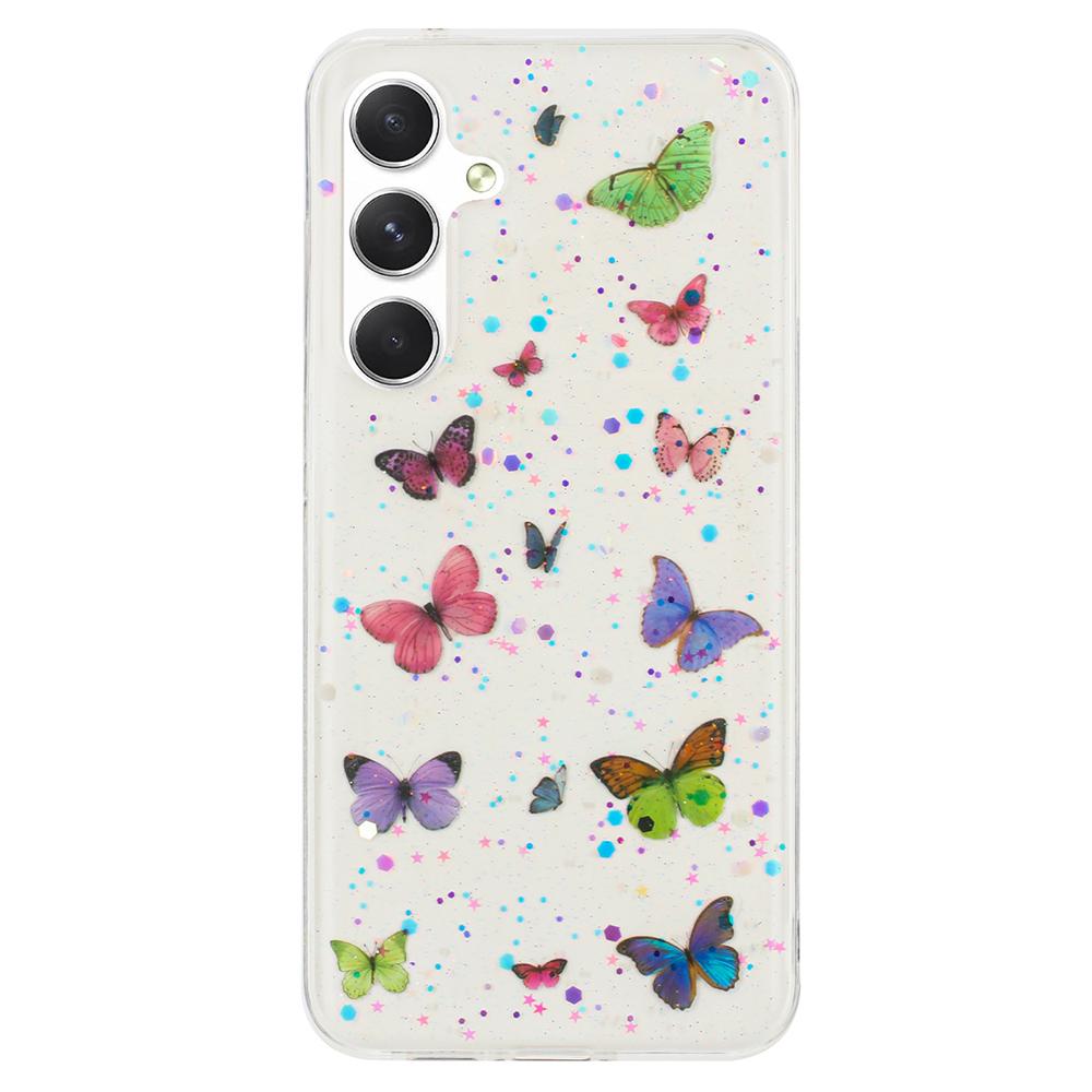 For Samsung Galaxy A55 5G Case Anti Drop TPU Phone Back Cover Epoxy Glitter Butterfly