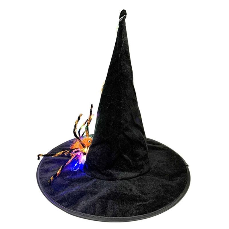 Large Black Witches Witch Hat for Women Led Light Up Witch Caps Halloween Cosplay Costume Accessory for Women Girls