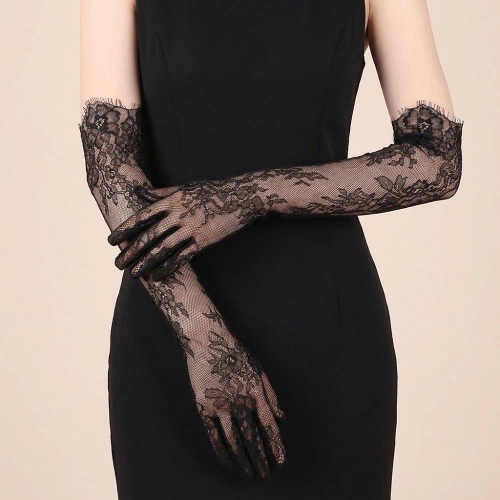 Solid Color Long Gloves Transparent Bridal Gown Accessories Slim Lace Gloves Party