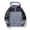Mens Loose Fit Hooded Sports Jacket Solid Color Casual Windbreaker