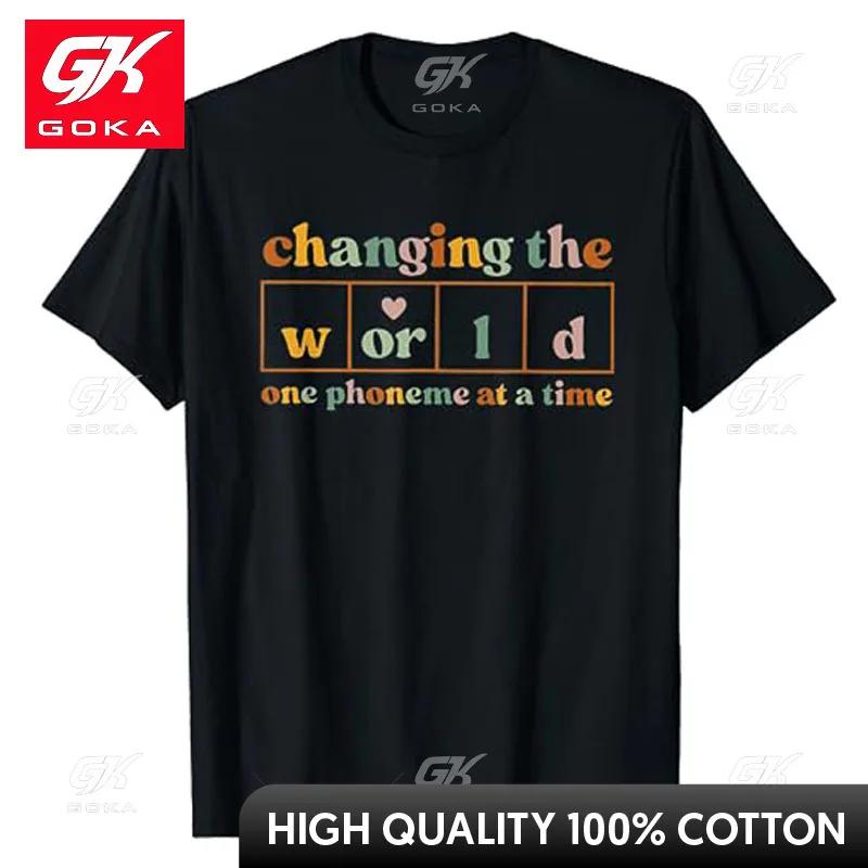 

Changing The World One Phoneme At A Time Dyslexia Teacher TShirt Letters Printed Sayings Graphic Tee Tops Funny Teacher Gifts 4XL