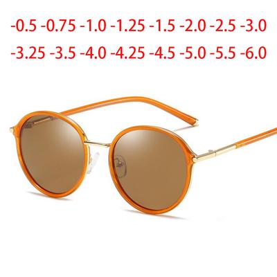 Short-Sight Prescription Sunglasses Women Round Antireflection Nearsighted Sun Glasses 0 -0.5 -0.75 To -6.0