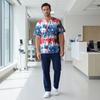 Men's Short Sleeve V-Neck  Print Chest Pocket Care Top