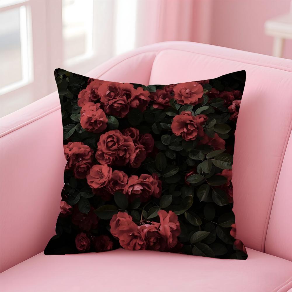 Romantic Red Rose Floral Cushion Cover Pillowcase Short Plush Invisible zipper Room Sofa Cushion Cover