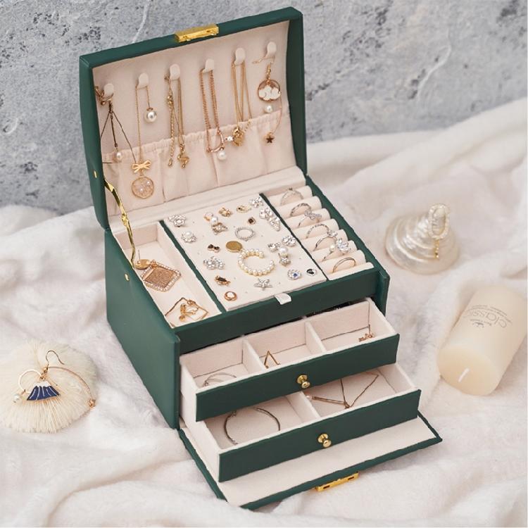 3 Layer Portable Travel Jewelry for case Jewelry Storage Box Organizer with Lock