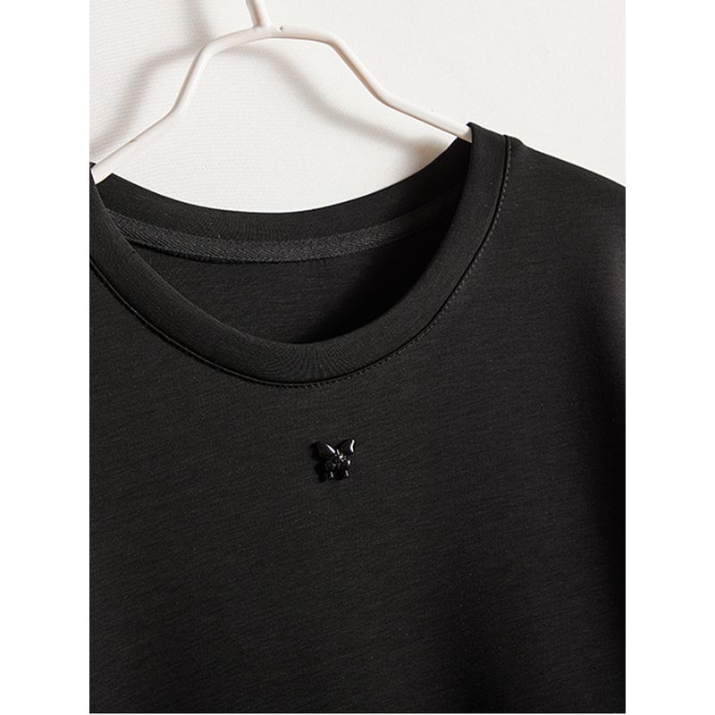 Mesh Flower Cluster Clothes! Penny-Level Elegance Women's Short-Sleeved Tencel Cotton Pullover round Neck T-shirt 2025 Summer Hot Tops