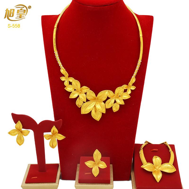 2026 Dubai Set Collana Bracciale Orecchini Placcati Oro 24k Gioielli Nuziali Mediorientali Africani