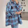 Women's Point Collar Long Sleeve Plaid Shirt Loose Fit Streetwear Blouse With Chest Pocket Spring Casual Oversized Tunic Shirt