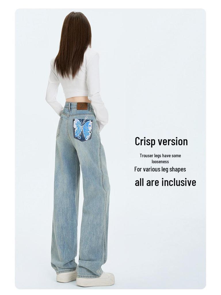 Herbst 2025 Damen Strass Skinny Jeans - Hotfix Design, Gerades Bein, Nische Weitbeinige Passform