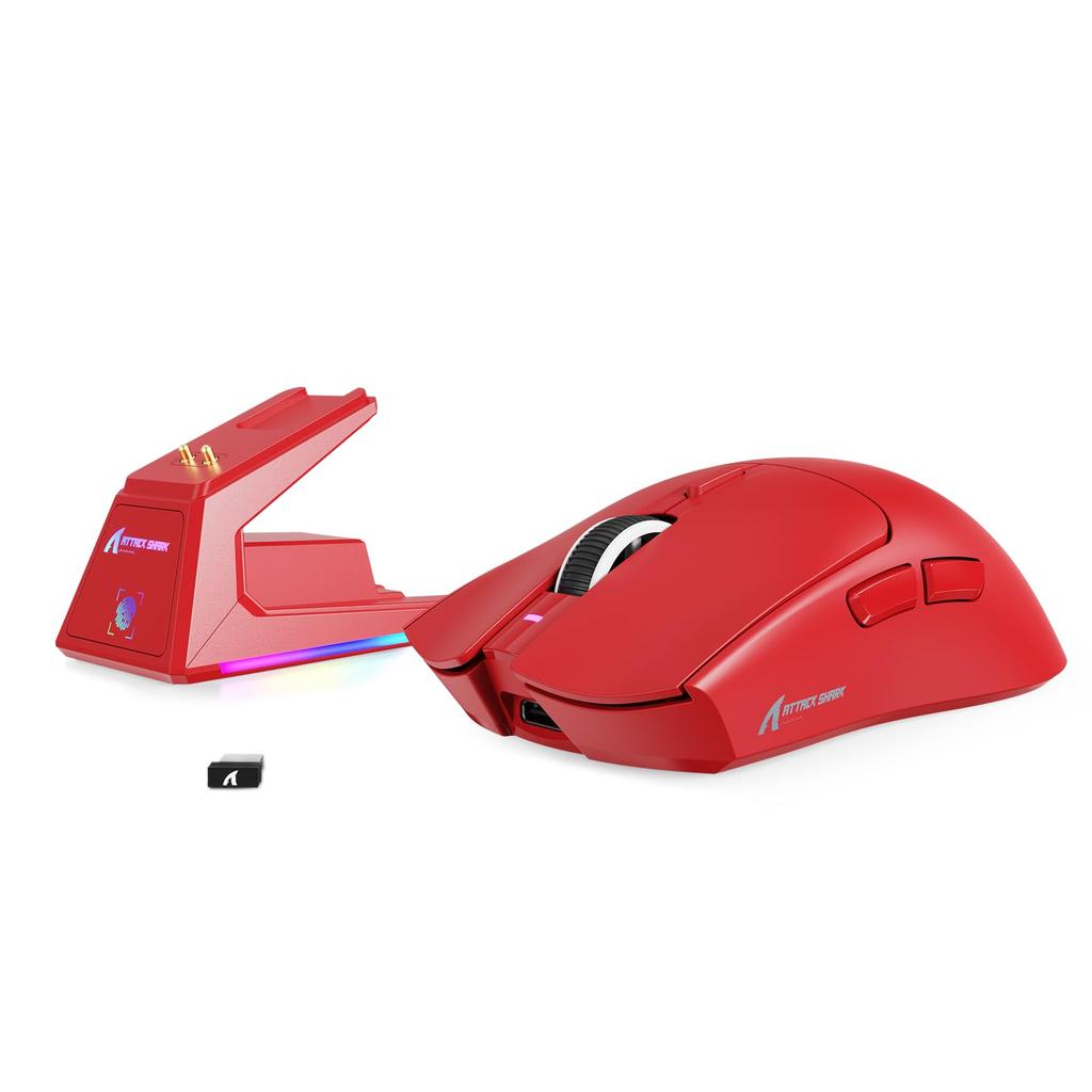ATTACK SHARK X1 Wireless Gaming Mouse with Bluetooth, Ultra-Lightweight (49g), PAW3395PRO, RGB Charging Dock, 40K DPI, 1000Hz, 100 Million Light