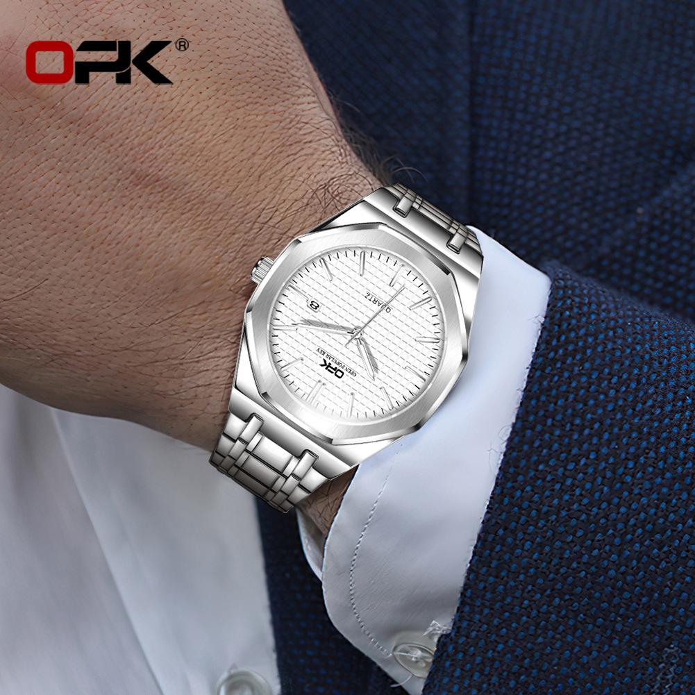 OPK Luxury Fashion Men's Quartz Watch Octagonal Waterproof Night Light Business Men's Calendar Watch