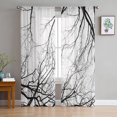 Silhouette Of Branches Tree Sheer Window Curtains Bedroom Modern Chiffon Drape Tulle Valances Living Room Kitchen Voile Curtain
