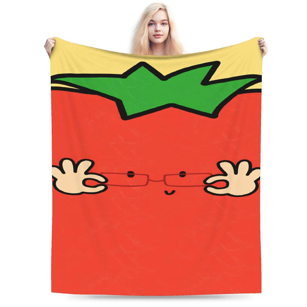Tomato - Red Background Throw Blanket Soft Comfy Novelty Blanket For Living Room Plane Travel Flannel Bedspread Bed Cover