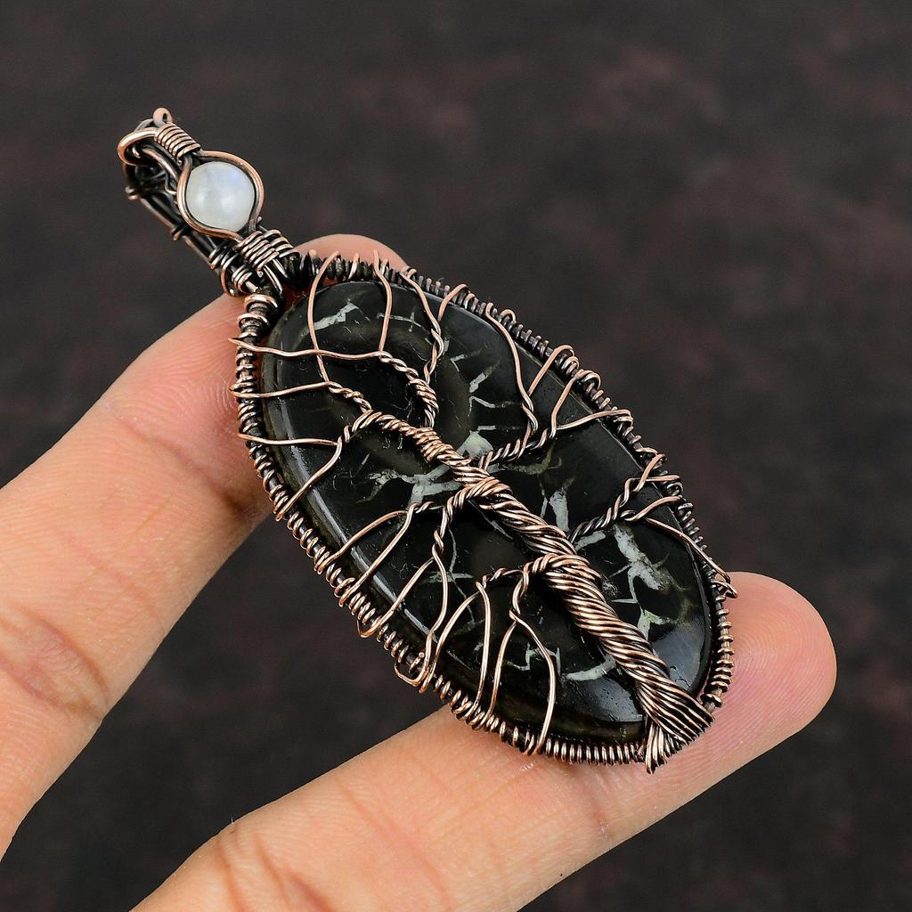 Tree Of Life Moroccan Mud Crack Fossil Pendant Copper Wire Wrapped Pendant Handmade Copper Jewelry Moonstone Pendant Dainty Gemstone Jewelry