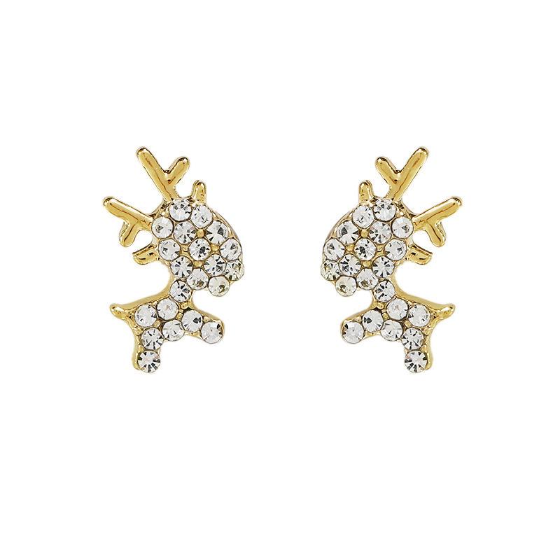 Cute Sweet Niche Stud Earrings Women S925 Silver Needle Mini Christmas Deer Korean Daily Xmas Decor Jewelry