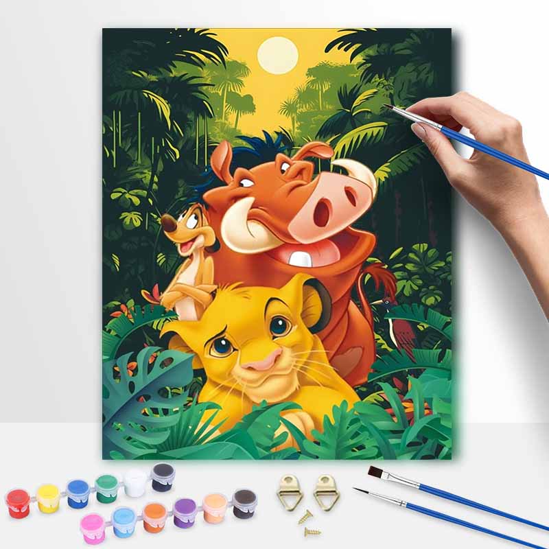 disney the lion king simba timon pumbaa digital oil painting hand painting kit diy home decoration 20x30cm