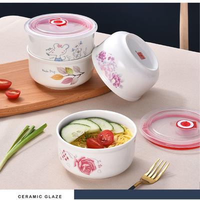 Zestaw 3-częściowy Ceramiczna Miska do Przechowywania Świeżości z Pokrywką Do Kuchenki Mikrofalowej Szczelna Miska Pojemnik na Lunch z Porcelany Kostnej Do Domowej Kuchni