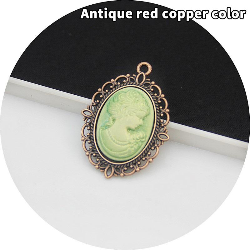 Antique Silver Oval Zinc Alloy Pendant With An Inlaid 18*25Mm Beauty Head Design, Hair Accessory Necklace, Diy Jewelry Accessory