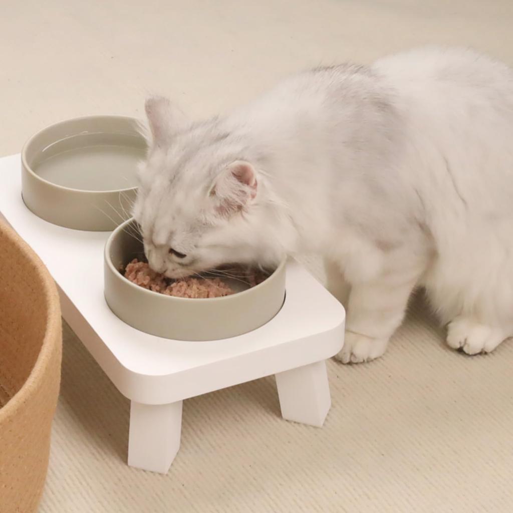 HTB Pet Bowl Stand, Pet Food Bowl Stand for Cats, Ceramic Food Bowl, Water Bowl, Non-slip, Stable, Feeding and Watering Stand, Pet Supplies HTB-CSW1