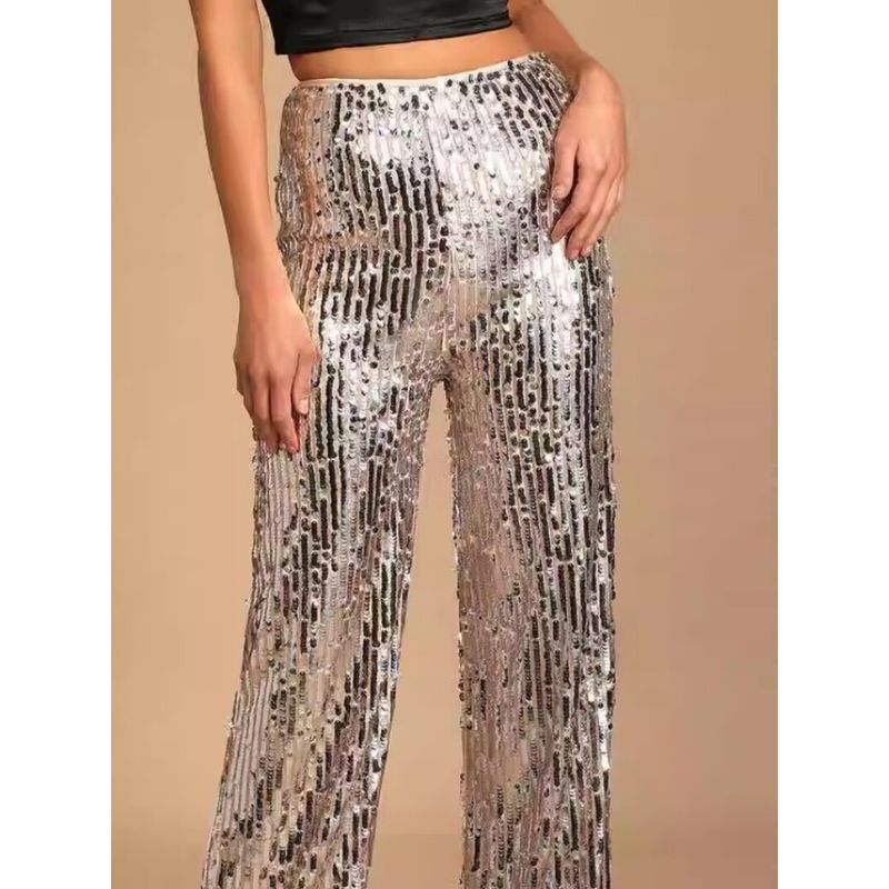 Export Single Lu Home Atmosphere High Cold Goddess Stage Banquet Party Sequin Shining High Waist Sexy Pants Loose Pants