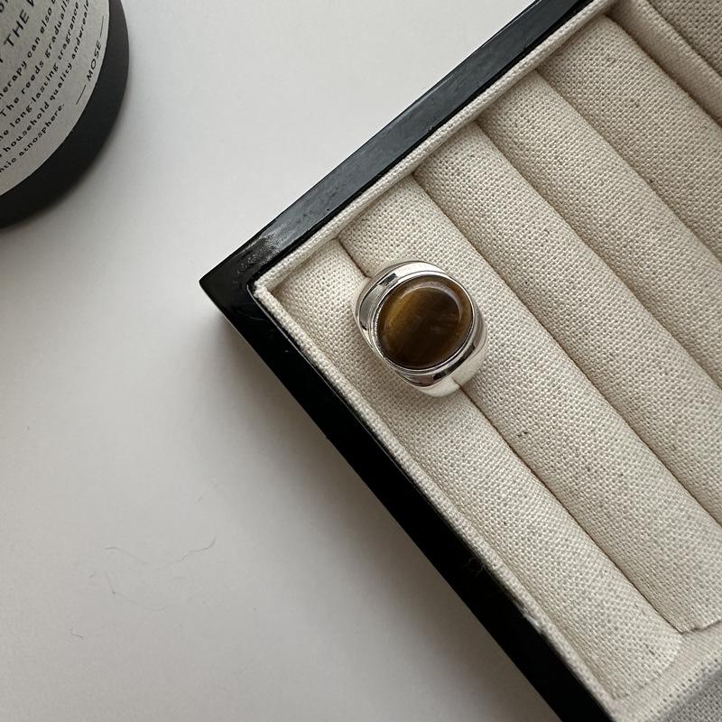 

Минималистичное кольцо из стерлингового серебра в корейском стиле с тигровым глазом Adjustable Open