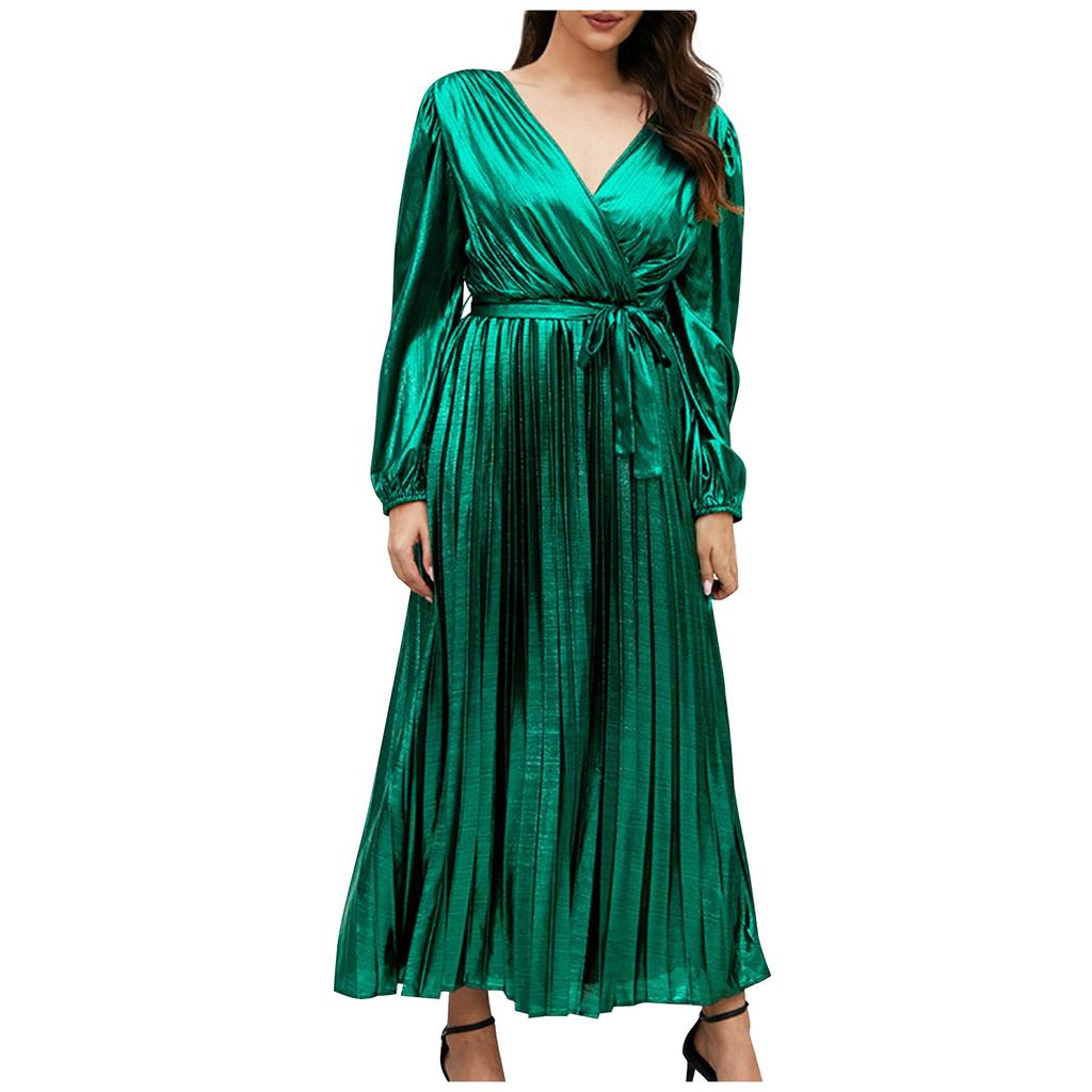 Dámské módní sexy jednobarevné společenské šaty s výstřihem do V s dlouhým rukávem