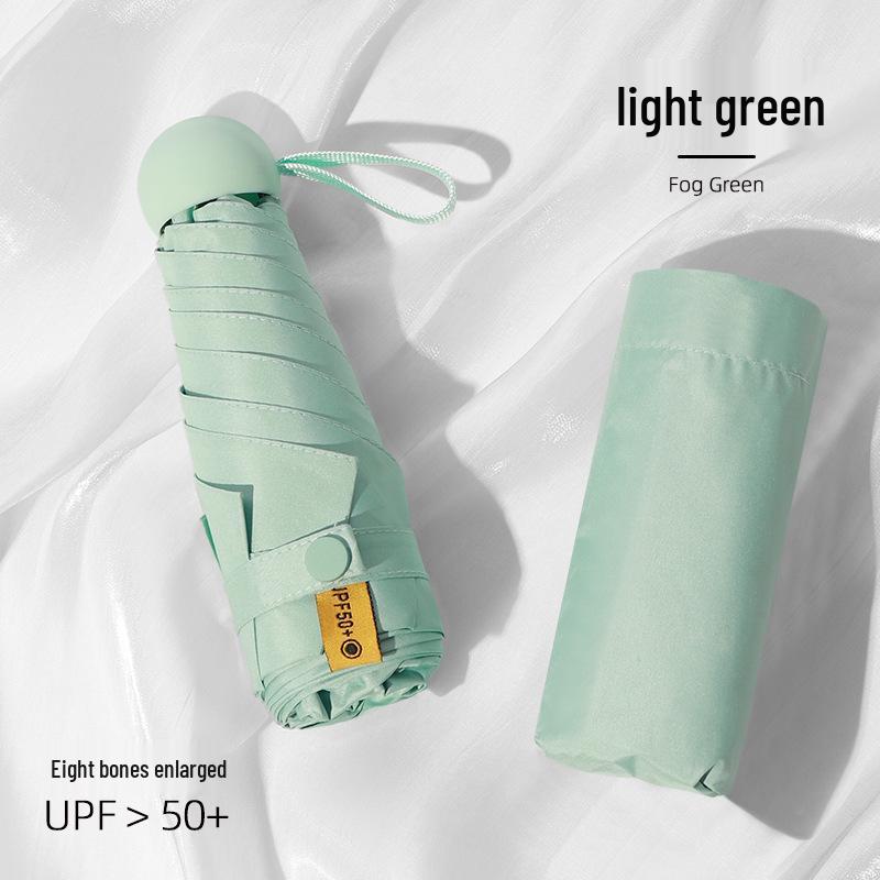 Compact Dual-Use Sun and Rain Umbrella with Black Glue Sunshade - Stylish Ladies' 5-Fold Capsule Design