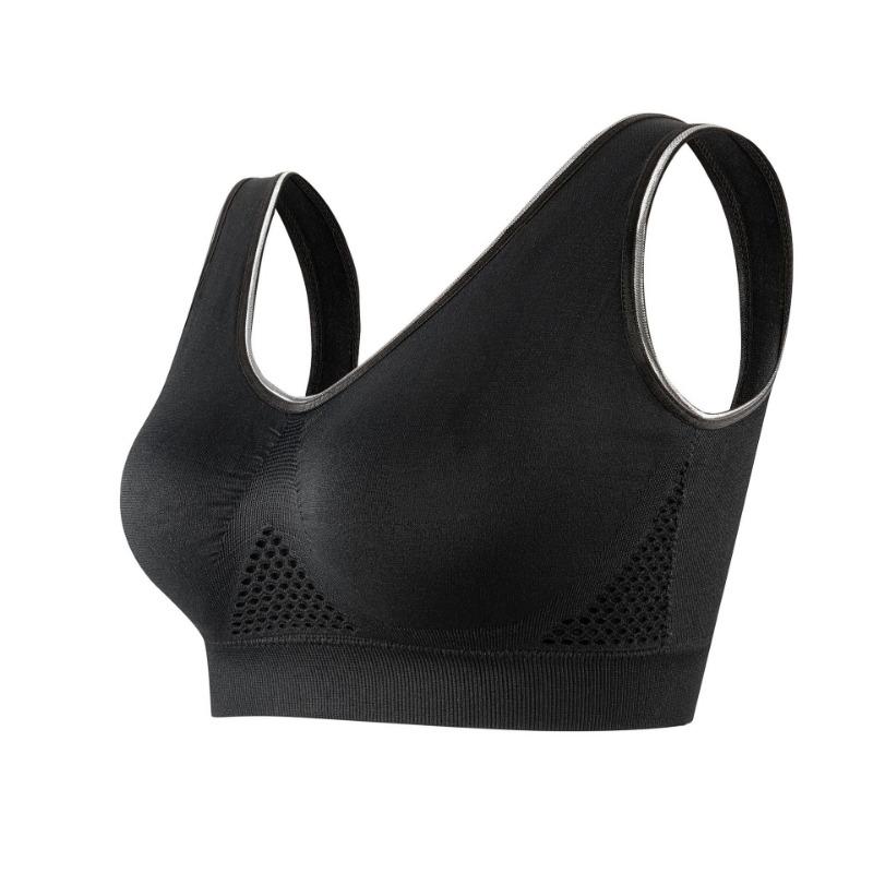 Plus Size Breathable Wireless Seamless Hollow Mesh High Coverage Thin Sports Yoga Bra For Women