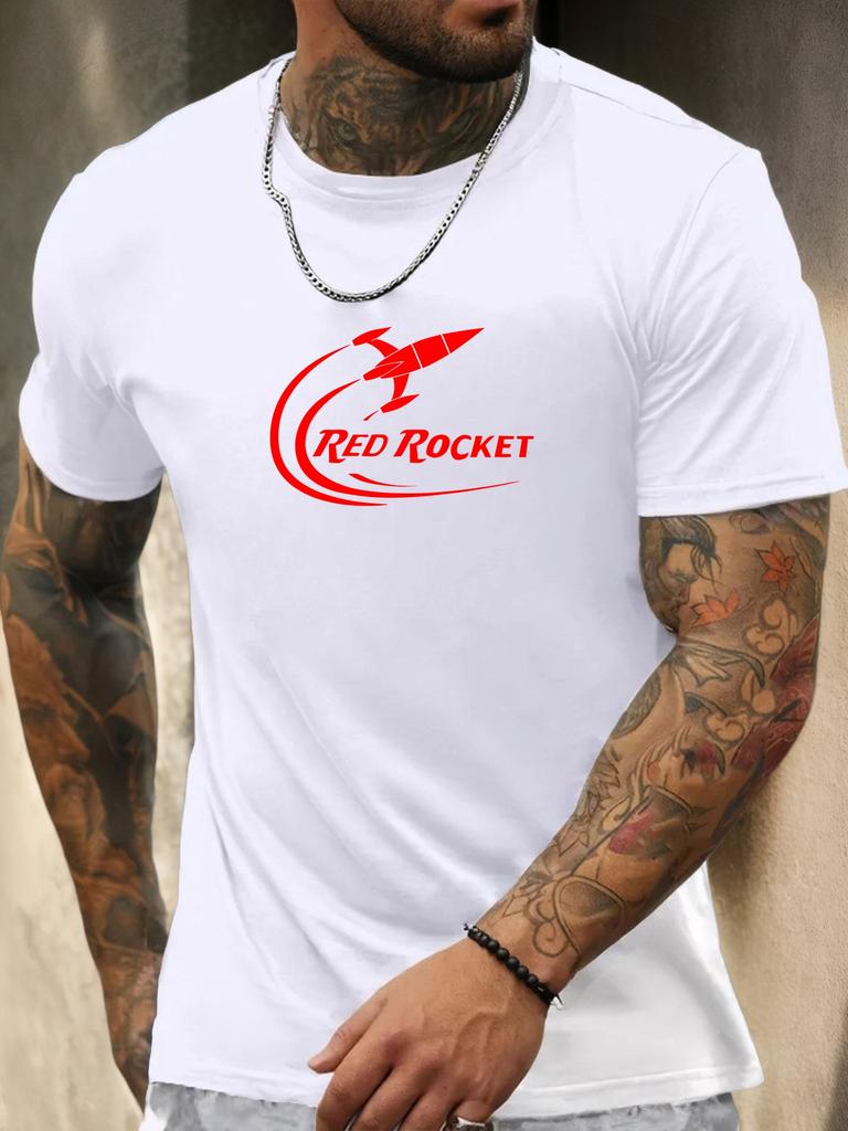 Short Sleeve TShirt RED ROCKET Mens 100 Cotton Pattern Printed Shirt Summer Round Neck Breathable Casual Fashion Cool Tee