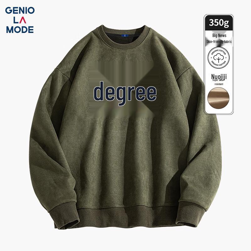 

GENIOLAMODE Men s Suede Letter Print Crewneck Sweatshirt M